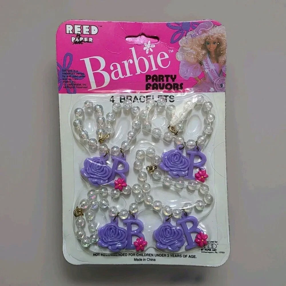 Barbie Party Favors 1990 Vintage Reed Paper 4 Bracelet Set Sealed New Old Stock